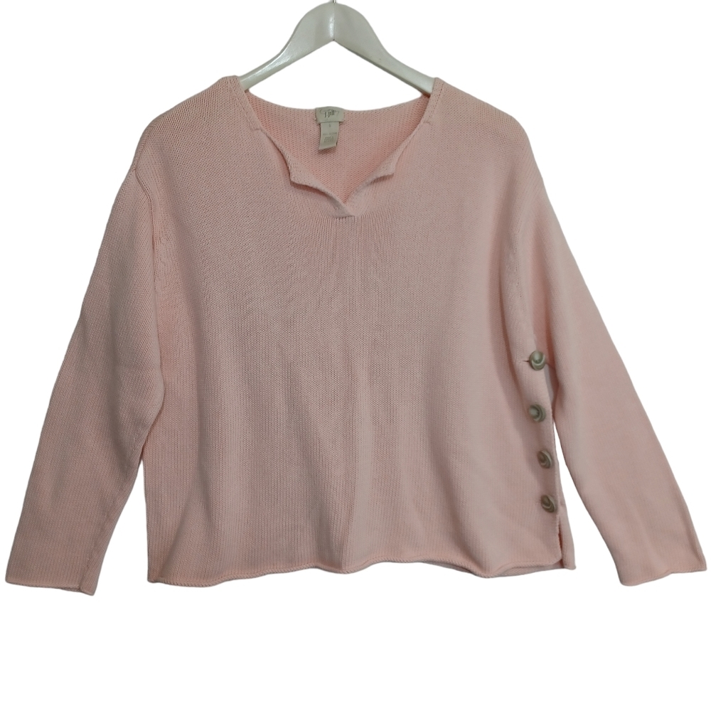 J Jill Sweater Cotton Knit Pink Pullover Button Detail Womens size Small